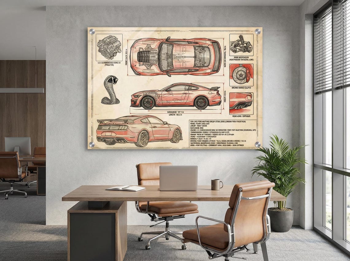Ford Mustang Shelby GT500 Wall Art | Blueprint Poster | Predator V8 ...