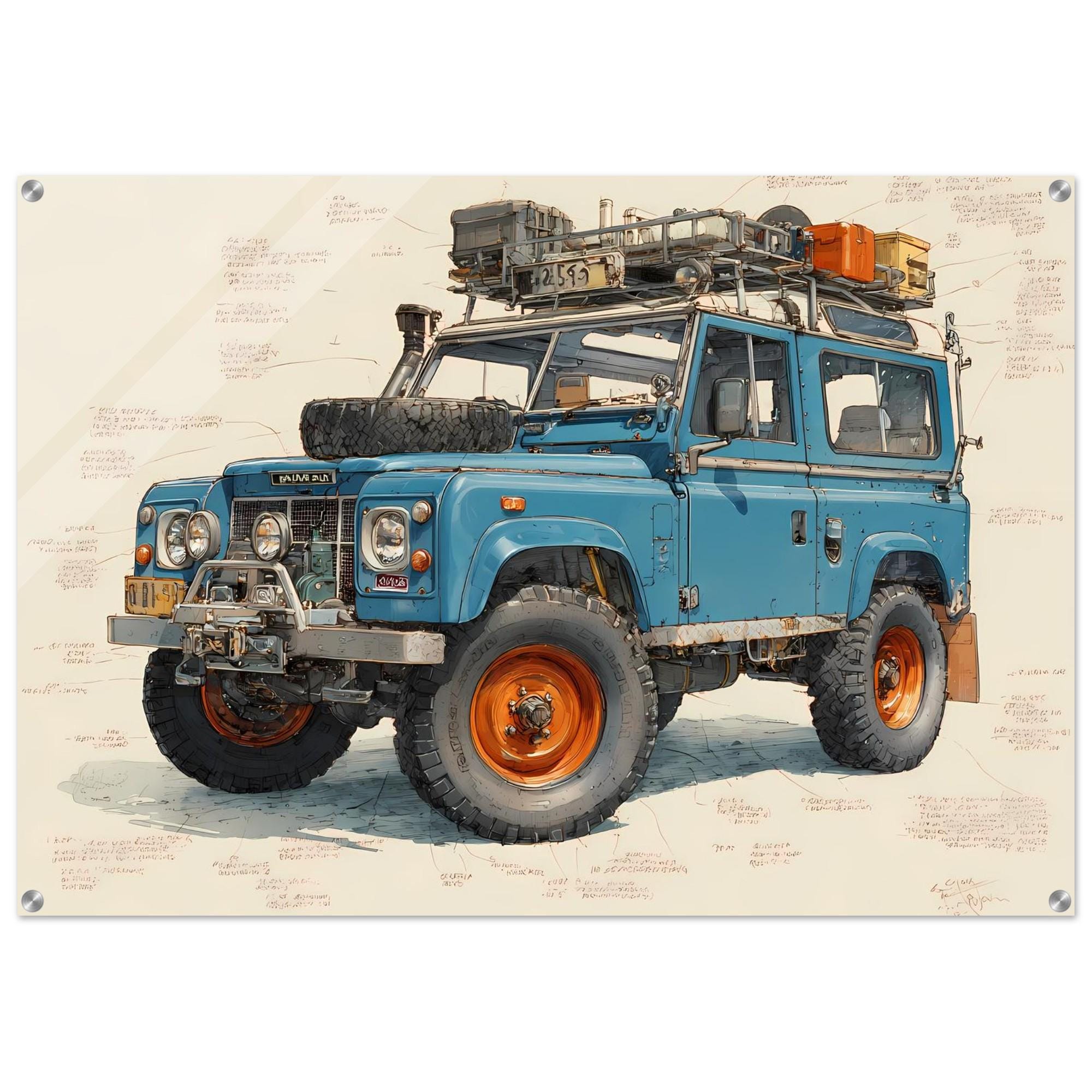 Land Rover Defender Wall Art | Vintage Blueprint Poster | Overland