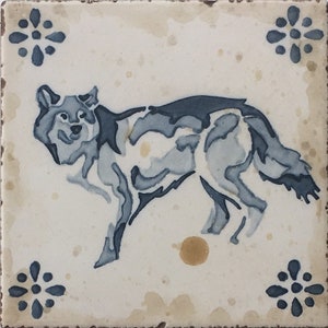 Tuile portugaise peinte à la main, Tuile décorative, Collection d'animaux, Loup image 1