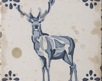 Tuile portugaise peinte à la main, Tuile décorative, Collection d'animaux, Cerf