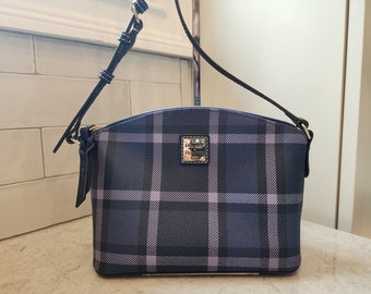 Dooney & Bourke - Suki Navy Blue Lavender Plaid Crossbody Bag - Classic Preppy - Excellent Vintage Condition