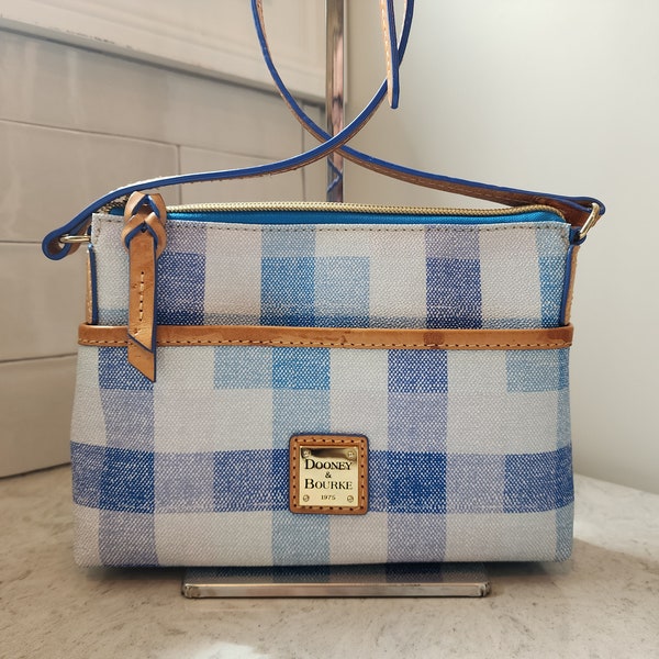 Dooney & Bourke - Blue Checked Gingham Crossbody Bag - Spring Handbag - Clean, Very Good Vintage Condition