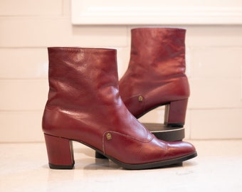 Size 8 - 80s Etienne Aigner Mod Ankle Zipper Boots Booties - Burgundy Oxblood Leather - Made In Italy - Excellent Vintage Condition