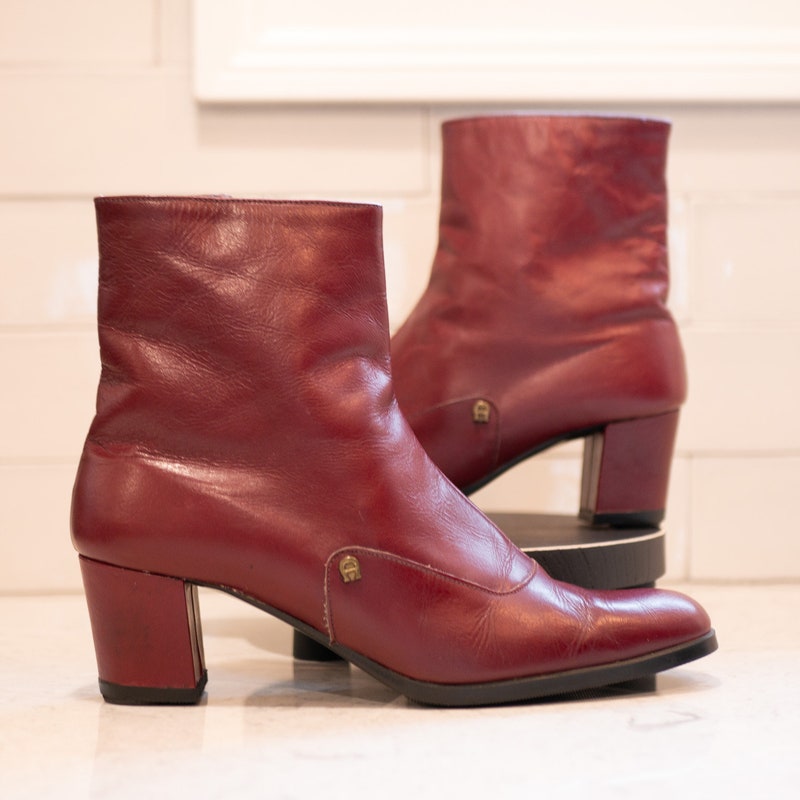 vintage check and leather ankle boots