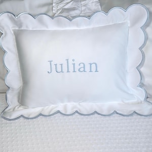 Embroidered Name Pillow, Embroidered Baby Pillow Personalized, Scallop Pillow Sham, Baby Decor Personalized, Monogram Nursery Pillow