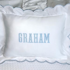 Embroidered Name Pillow, Embroidered Baby Pillow Personalized, Scallop Pillow Sham, Baby Decor Personalized, Monogram Nursery Pillow