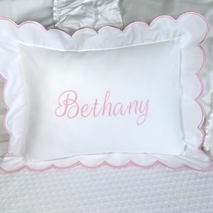 Cursive Embroidered Baby Lumbar Pillow, Baby Pillow Personalized, Scallop Pillow Sham, Baby Decor Personalized, Monogram Nursery Pillow