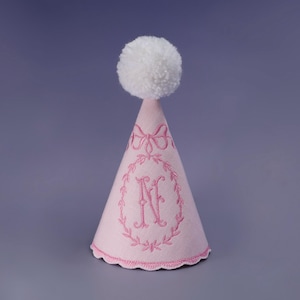 Monogram Party Hat, Baby Birthday Hat, Fabric Birthday Hat, First Birthday Hat, Embroidered Party Hat, Cake Smash Photo, One Year Old Baby