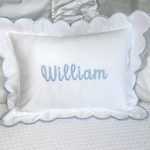 Cursive Embroidered Baby Lumbar Pillow, Baby Pillow Personalized, Scallop Pillow Sham, Baby Decor Personalized, Monogram Nursery Pillow