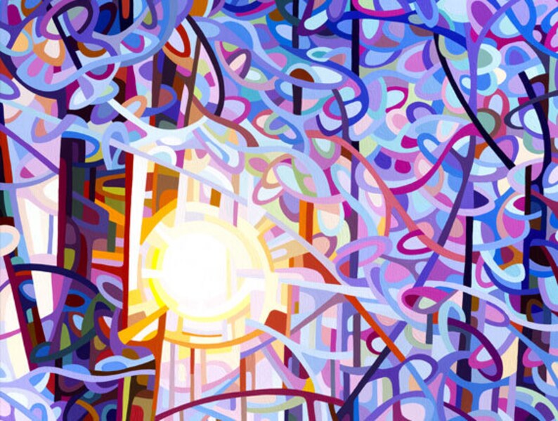 Early Riser Fine Art Poster Print of an Original Abstract Acrylic Painting winter morning sunrise through the trees image 1