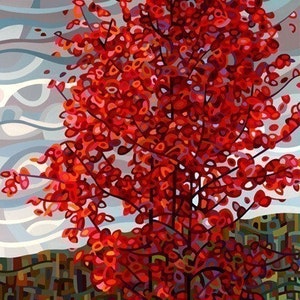 Arte impresión pintura reproducción cartel firmado otoño árbol nublado cielo tormentoso- pasar tormenta