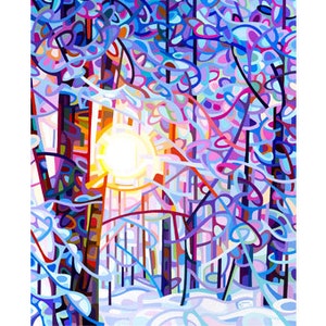 Early Riser Fine Art Poster Print of an Original Abstract Acrylic Painting winter morning sunrise through the trees image 2
