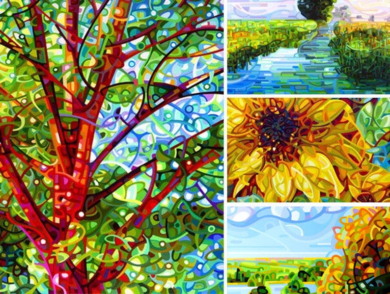 fine art print note card landscape tree wetlands sunflower hillside Summer 4