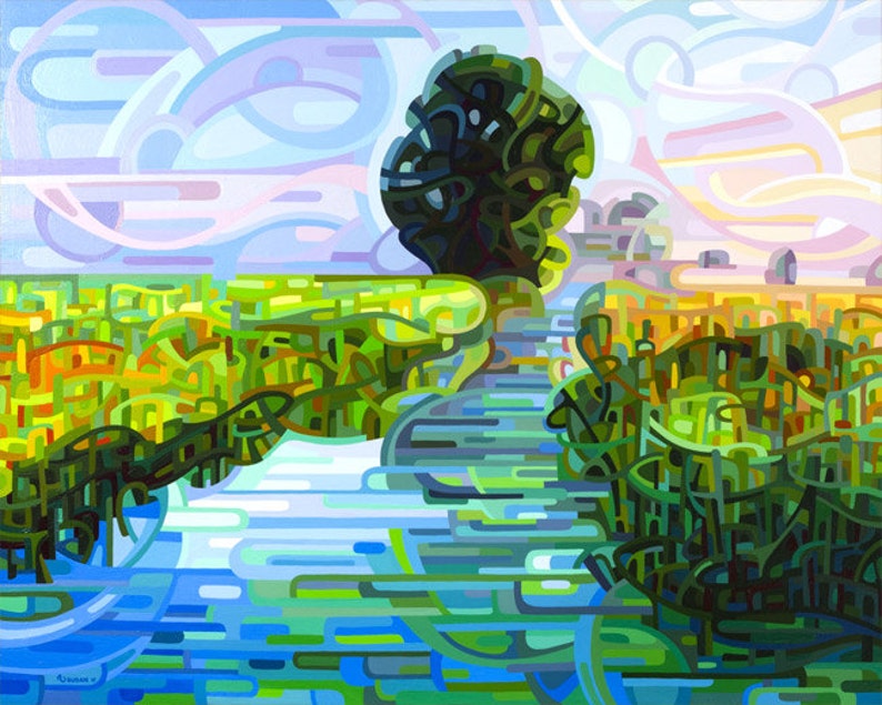 fine art print note card landscape tree wetlands sunflower hillside Summer 4