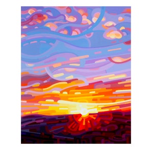 Firefall fine art reproduction print of a sunset sky in blues, purples, oranges and reds. image 1