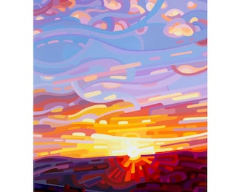 Firefall - fine art reproduction print of a sunset sky in blues, purples, oranges and reds.