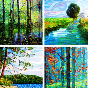 Le printemps de mes pas - impression d'art carte de correspondance paysage vert eau de source zones humides forêt bleu lac