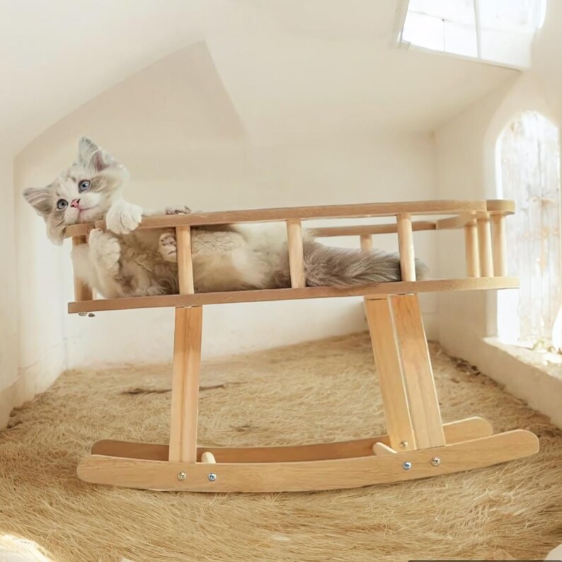 Pet Rocker Bed Wooden Cat Bed, Rocking Bed, Wood Cat Furniture, Cute Pet Cot, Pet ...