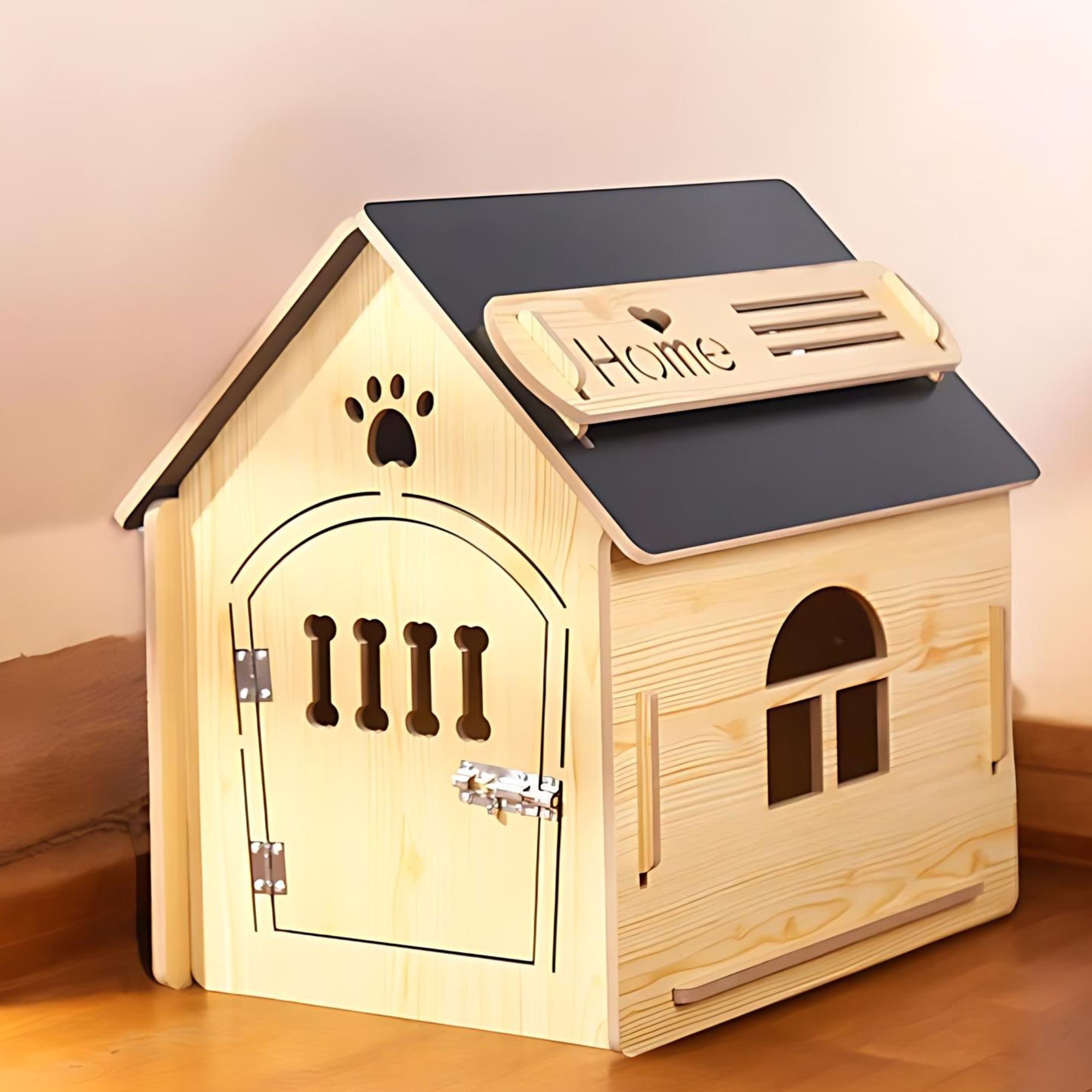 Wood Pet Crate, Wooden Dog Kennel, Bedside Shelter, Pet Cage, Modern ...