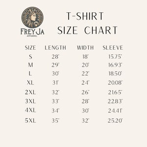 以下が含まれることがあります： Sから5XLまでのサイズに対応したTシャツのサイズチャート。インチで測定した長さ、幅、袖の長さが記載されています。
