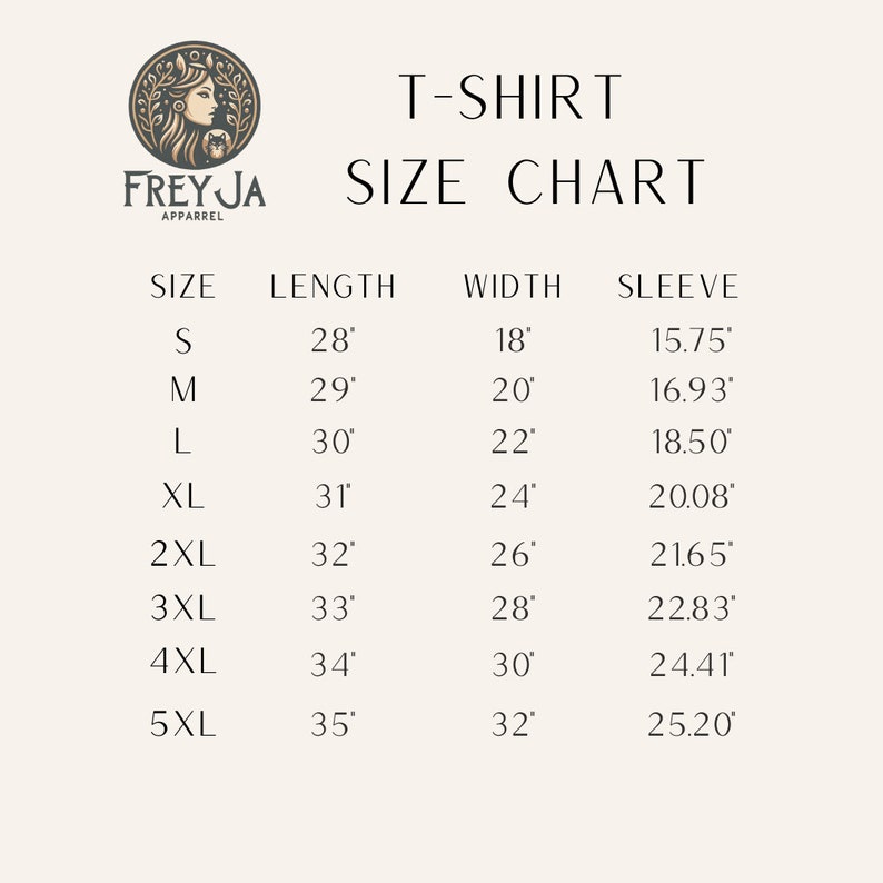 以下が含まれることがあります： Sから5XLまでのサイズに対応したTシャツのサイズチャート。インチで測定した長さ、幅、袖の長さが記載されています。
