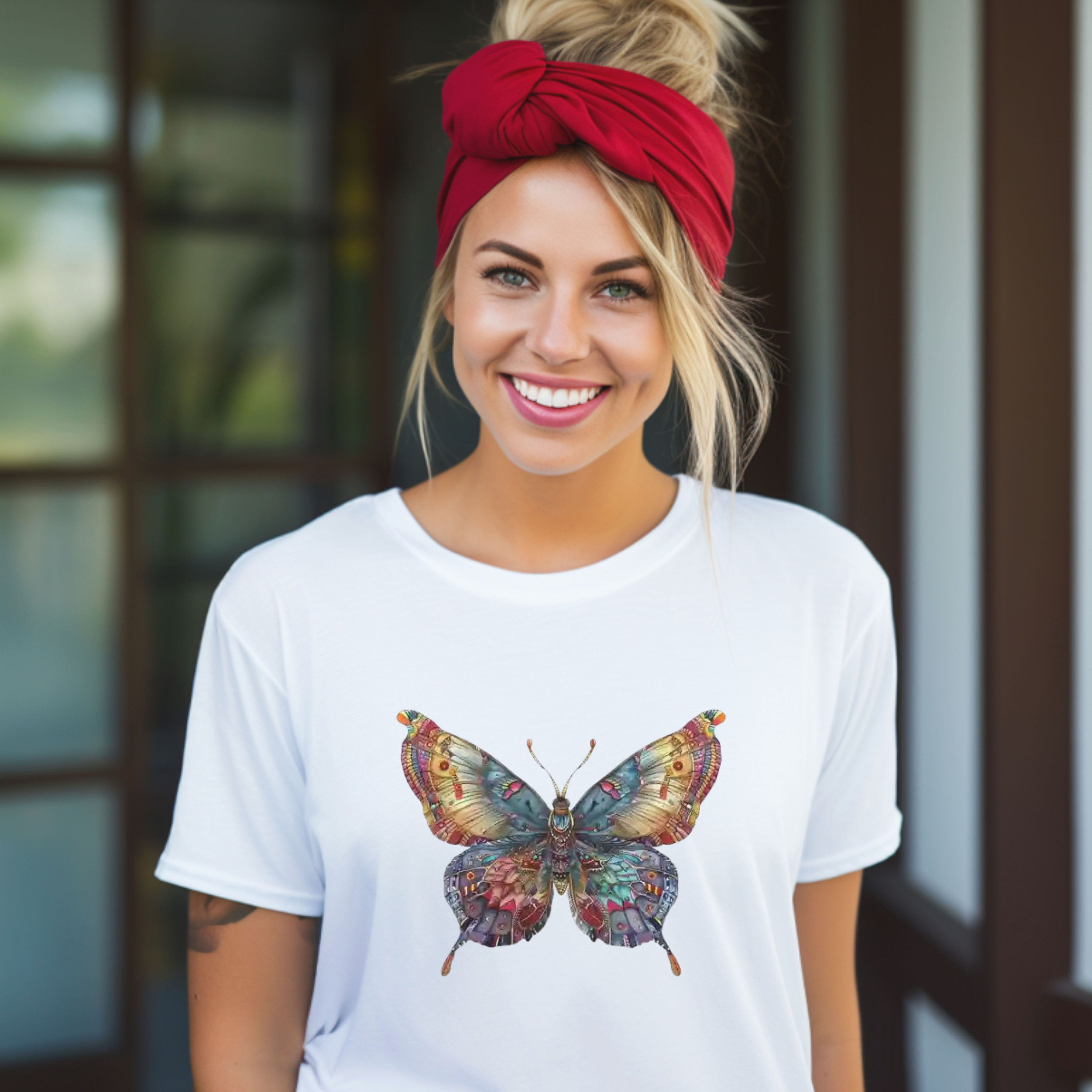 Oversized T-shirt with Lace Bow and Butterfly Embellishments - White
