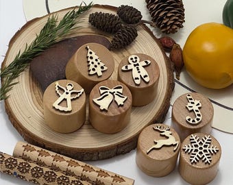 READY TO SHIP – 11pcs Christmas Wooden Play Dough Mold Stamp Set – Chunky Stampers Kit for Kids and Toddlers | Holiday Gift | Homeschool Toy