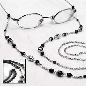 Gothic Punk Black Silver SKULL EYEGLASS CHAIN Reading Glasses Holder Crystal Beaded