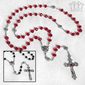 Schwarz Rot Glas GOTHIC ROSE ROSAKRANZ Halskette Silber Sacred Heart Kruzifix Kreuz Kristall