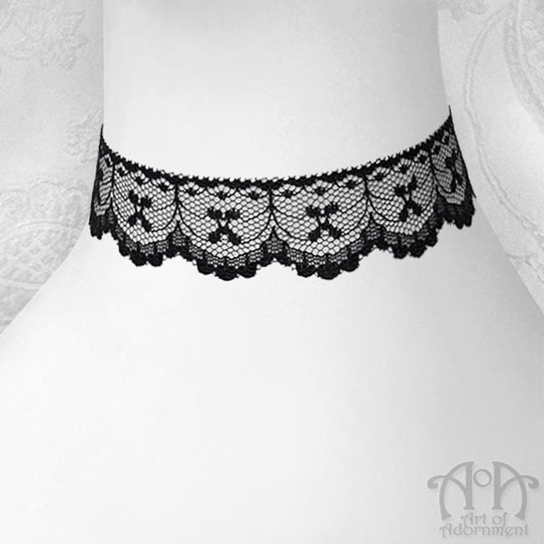 Plain BLACK LACE CHOKER Necklace Victorian Gothic Lolita Steampunk 30mm ...