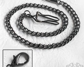 Gunmetal Black POCKET WATCH CHAIN Belt Hook Clip Gothic Pocketwatch Claw Clasp Fob
