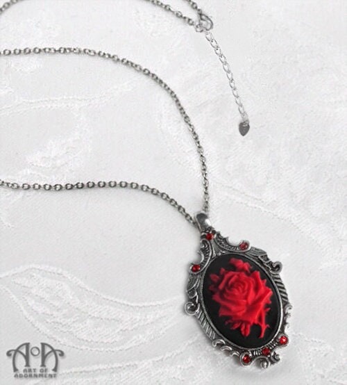 Black Red Gothic ROSE CAMEO NECKLACE Victorian Pendant Antique - Etsy