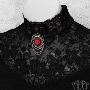 Black Red Purple ROSE CAMEO BROOCH Victorian Gothic Silver Crystal Pin Rhinestone image 2