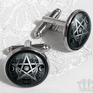 Manschettenknöpfe STERN Pentagramm Pentagramm Okkulte Pagan Gothic Manschettenknöpfe schwarz Silber