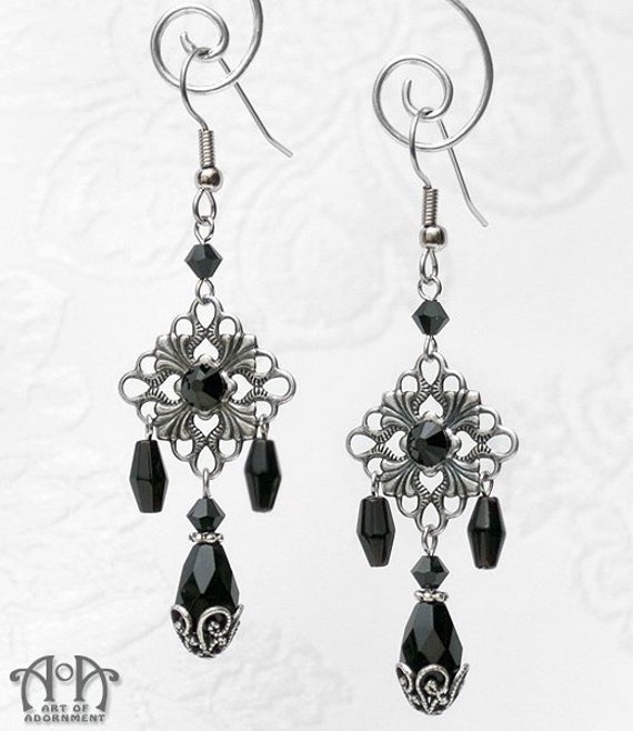 Gothic Black Crystal Chandelier Earrings Victorian Teardrop - Black Gothic Crystal Chandelier Gothic Black Crystal Chandelier Earrings Victorian Teardrop - Black Gothic Crystal Chandelier
