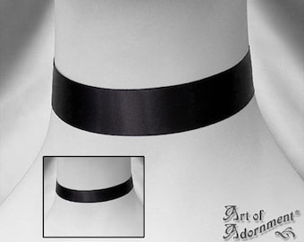 Victorian Gothic BLACK SATIN CHOKER Steampunk Plain Necklace 16mm/25mm Custom Made