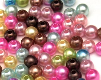 Acrylic Plastic FAUX PEARL BEADS 8mm Round Pink Green Blue Yellow Brown 80pcs
