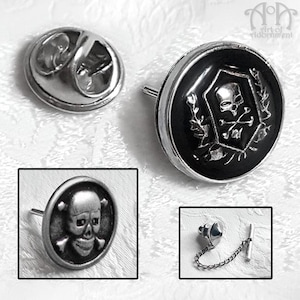 Gothic SKULL TIE TACK Pin Pirate Crossbones Crest Punk Lapel Cravat Black Silver