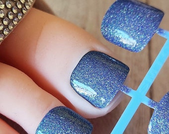 Press on Toenails, Blue Green Holo Glitter, Shimmer Holographic, Full Cover Nails, False Toenail Set