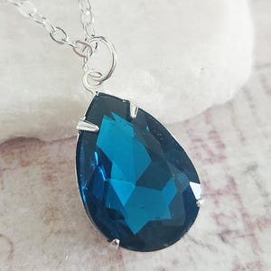 Teal Blue Rhinestone Pendant Necklace, Bridesmaid Jewelry, Gift for Her, Teal Blue Wedding, Simple Teardrop Necklace, Gift for Her