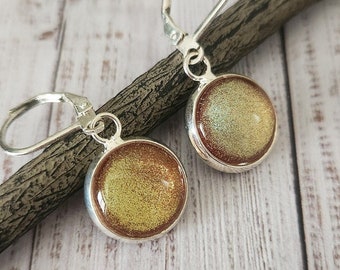 Gold Green Orange Nail Polish Earrings, Holographic Glitter Jewelry, Glass Earrings, Gift Idea