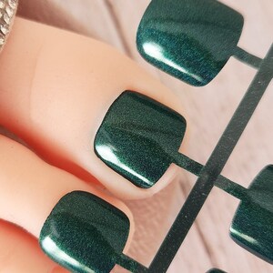 Press on Toenails, Dark Green, Holographic Glitter, Full Cover Toenails, False Nail Set