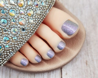 Lavender Pink Press on Toenails, Large  Full Cover Holographic Glitter False Nail Set