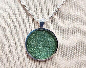 Green Nail Polish Pendant Necklace, Glitter Jewelry, Gift Idea