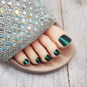Press on Toenails, Green, Full Cover, Holographic Glitter, False Nail Set