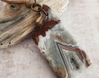 Crazy Lace Agate Pendant Necklace, Simple Minimalist, Rustic Boho Jewelry