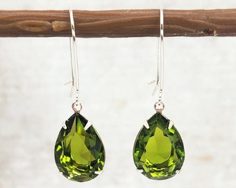 Transparent Olive Green Rhinestone Earrings, Bridesmaid Jewelry, Gift for Her, Olive Green Wedding, Teardrop Rhinestones, Wedding Party Gift