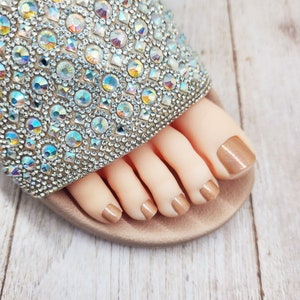 Press on Toenails, Peach Pink, Large Size, Full Cover, Glitter False Nail Set
