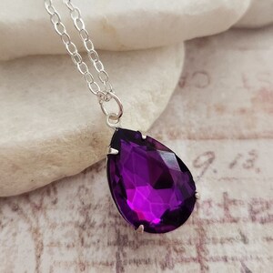 Purple Rhinestone Pendant Necklace, Bridesmaid Jewelry, Gift for Her, Purple Wedding, Simple Teardrop Necklace, Wedding Party Gift