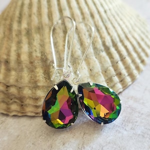 Watermelon Rhinestone Drop Earrings, Bridesmaid Earrings, Wedding Jewelry, Pink Green Earrings, Gift for Her, Pink Green Wedding